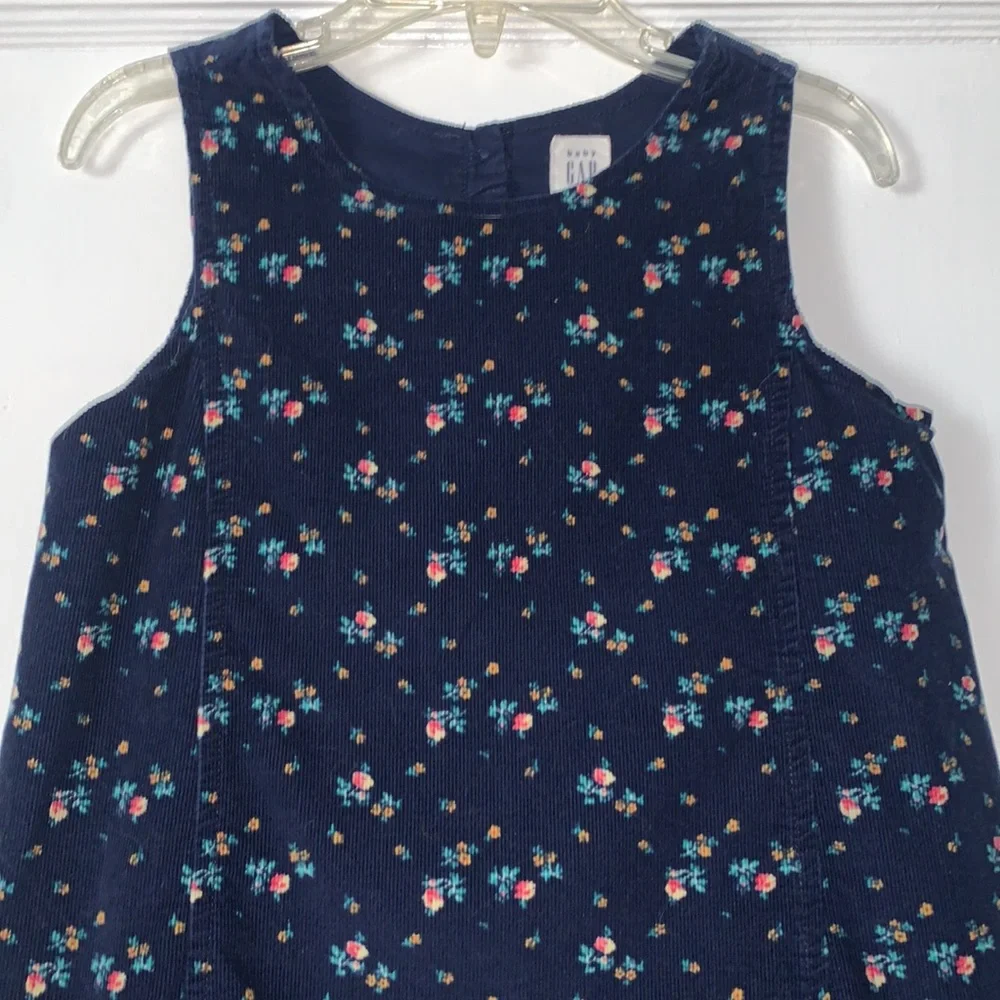 GAP Girls Navy Blue Floral Floral Jumper Dress EUC Corduroy 4